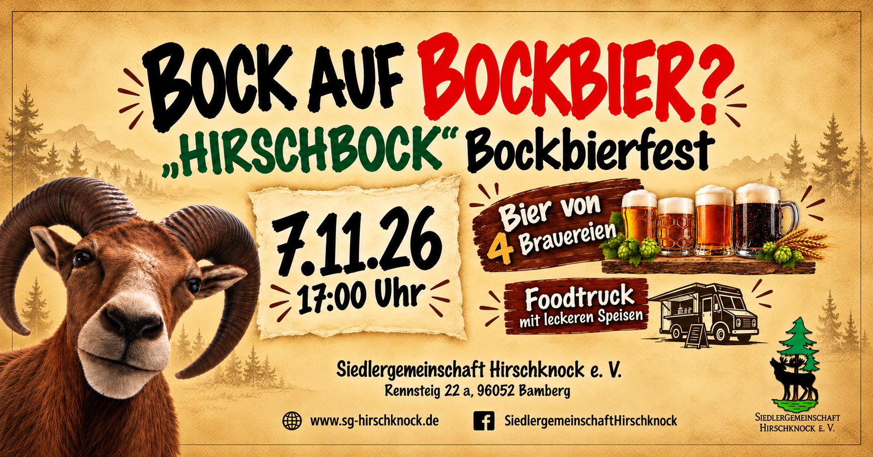 Einladung zum „HIRSCHBOCK“ Bockbierfest am 7. November