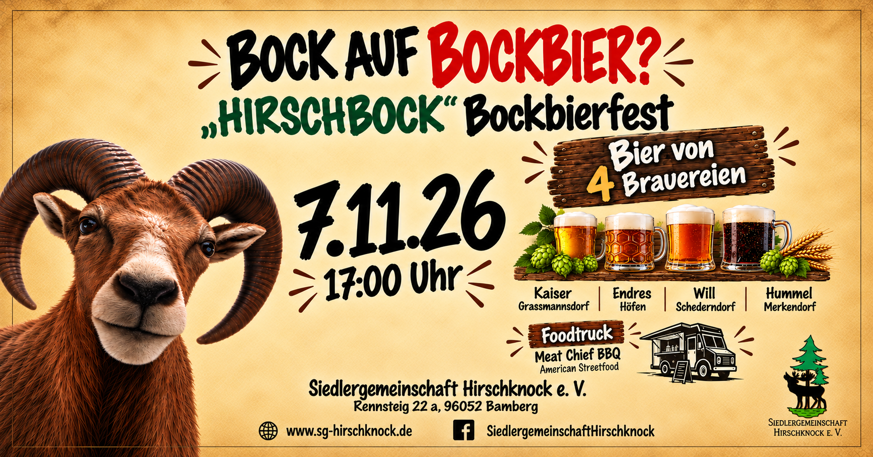 Einladung zum „HIRSCHBOCK“ Bockbierfest am 7. November
